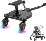 Universal Buggy Board Adjustable Kiddy Board with LED Flashing Wheels & Seat