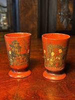 Pair Of Antique Japanese Decorated Papier-mâché Drinking Beakers