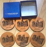 Vtg Bank of Scotland Head Office Edinburgh Metal Copper Round Coaster Set 6 Box