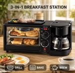 3-in-1 Breakfast Station with Coffee Maker, Toaster Oven & Griddle