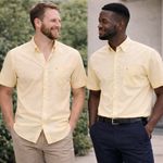 Mens Short Sleeve Oxford Shirt Plain or Striped,Button Down Collar,Classic Fit