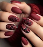 24x False Nails, Matte Red Roses, Press on Nails with File and Pads