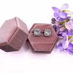 White Gold Finish Cushion & Round Cut Created Diamond Earrings