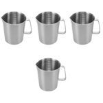Silver Stainless Steel Measuring Cup with Spout for Milk Frothing and Steaming