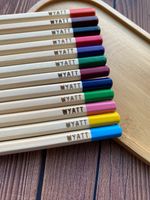 set of 12 24 personalised engraved long wooden colouring pencils stationery part