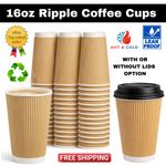 16oz Brown Ripple Disposable Coffee Cups | Bulk Packs 100-1000 | With/Without Li