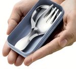Mini Travel Camping Spoon & Fork Stainless Steel Compact Cutlery Set UK Stock