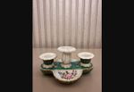Hand Painted Porcelain Pen Holder, Emerald Green Floral Gilt Desk Set