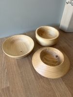 Hand Turned Wooden Bowls x 3 Hand Waxed Finish Natural Wood