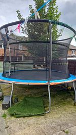 Round Outdoor Trampoline Adult Set with Safety Net Enclosure, Blue/Orange