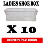 10 x PLASTIC LADIES SHOE BOX STORAGE STACKABLE CLEAR BOX DRAWER TRANSPARENT UNIT