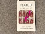Pink Rhinestone 3D Press-On Nails Pre-Designed Plastic Medium Almond Full Cover