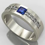 Blue Princess Cut Sapphire Wedding Groom Band 14K White Gold Over Men Ring UK