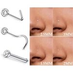 PAIR Nose Stud Pin Bar Surgical Steel Clear Gem Nose Piercing L Screw Straight