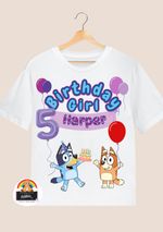 Personalised Bluey Birthday T-Shirt- 12 Months to 14 Years Custom Kids Party Top