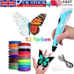 3D Printing Pen Set Doodle Printer Drawing 12 Colours PLA Filament Gift For Kids