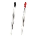 Craft Tweezers with Rubber Tips, 2 Pcs PVC Coated Tweezers Set, Black/Red 5.9"
