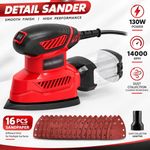 130W Electric Palm Sander 14000RPM Detail Wood Sander w/ Dust Box & 16 Paper