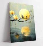 PRETTY BIRDS PERCHED ON A TREE OVER WATER CANVAS WALL ART ARTWORK PRINT