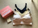 HOFISH Nursing Bras 3-Pack Set Size L Black Beige pink
