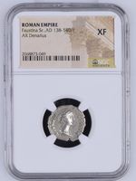 NGC XF Roman AR Denarius Faustina I AD 138 - 140/1 NGC Certified Extremely Fine