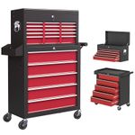 HOMCOM Rolling Tool Chest Lockable Roller Cabinet with with 14 Drawers Red