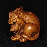 20mm Signature Hand Carved Boxwood Pixiu Beast Statue Old Netsuke Collectable
