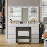 Vanity Desk with Power Outlet, Makeup Vanity with Mirror, Dressing Table LED