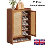 Wooden Shoe Cabinet Storage Cupboard Footwear Stand Rack  Double Rattan Doors -