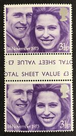 GB QEII 1973 3.5p Royal Wedding SG941 Gutter Pair Major Error Miscut Sheet MNH