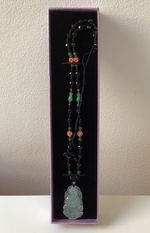 Light Green Jade Guan Yin Avalokiteshvara Buddha Carved Pendant Necklace
