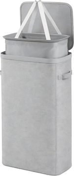 Keplin Collapsible Slim Laundry Basket with Lid & Removable Liner 55L 39x22x67cm