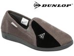 Mens Dunlop Full Slippers Velour Two-Tone Twin Gusset Comfy Warm Grey / Black