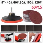60Pcs Sanding Disc Kit Hook & Loop 125mm Attachment Drill Grinder Backing Pad GB