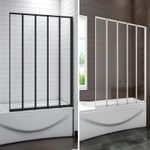 5 Folding Bath Shower Screen Black/Eletro off white Frame Wet Room Glass Panel