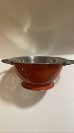 Red Enamel Colander Strainer Stainless Steel Handles Farmhouse Kitchenware