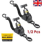 1/2x Heavy Duty Auto Retractable Ratchet Strap 25MM / 3.3M in Length Max. 800kg