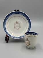 Antique 18th c. Qianlong Period Chinese Export Armorial Porcelain Cup & Saucer
