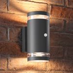 Auraglow PIR Outdoor Double Up & Down Wall Light Fitting - LED Bulbs Included