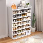 8 7 6 Tier White Wooden Hallway Shoe Rack Open Shelves Shoe Cabinet Storage Unit