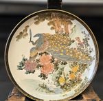 ​Antique Japanese Suzuki Satsuma Saucer Peacock & Peony Meiji Period.