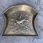 Vintage Arts and Crafts Brass Dust Pan Tray with Bird Design