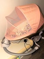 Pink Grey & White Geometric Baby Swing/Bouncer Seat, Mesh Canopy & Harness