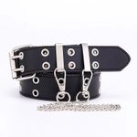 Women'S Belt Trend Double Ring Belt Double Hole Eyelet Grommet Leather Buckle Pu