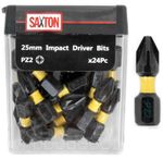 Saxton 24x PZ2-25mm Pozi-drive 2 Impact Duty Screwdriver Drill Bits Set