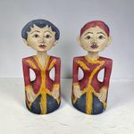 Vintage Javanese Loro Blonyo Folk Art Wooden Figures Couple 16cm Hand Painted
