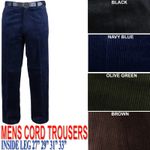 MENS CORDUROY CORD TROUSERS COTTON FORMAL CASUAL SMART BIG PLUS BELT POCKET PANT