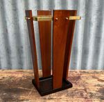 Vintage Teak & Brass Umbrella Stick Stand Hall Holder Mid Century