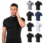 Mens UV Rash Vest Guard Stretch Swim Top Flat Seams Rashie Mock Neck Base Layer