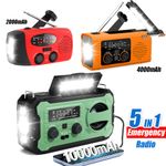 Emergency Solar Hand Crank Weather Radio 10000mAh Power Bank Charger Flash Light